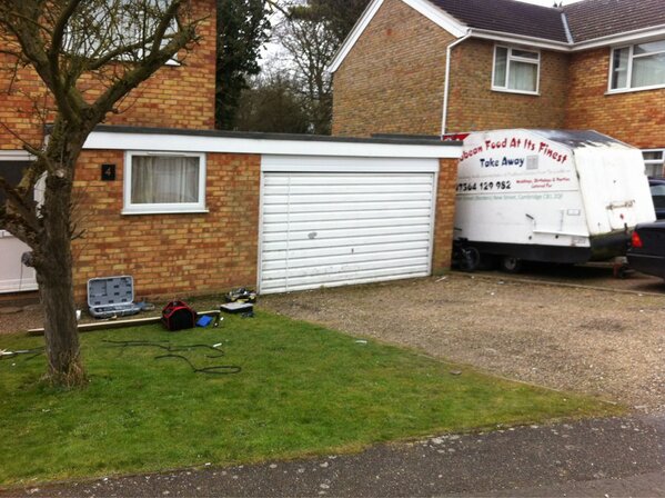 GDR_Cambridge's tweet photo. Fitting a garage door facia, and its trying to snow. My toes are cold but work goes on. http://t.co/iAI9Q41ECj