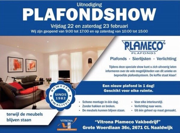 Vitrona's tweet photo. Morgen de 2de dag van onze plafondshow! De #showroom is open van 10:00 tot 15:00 
#plameco #plafond http://t.co/YHM494bOhi