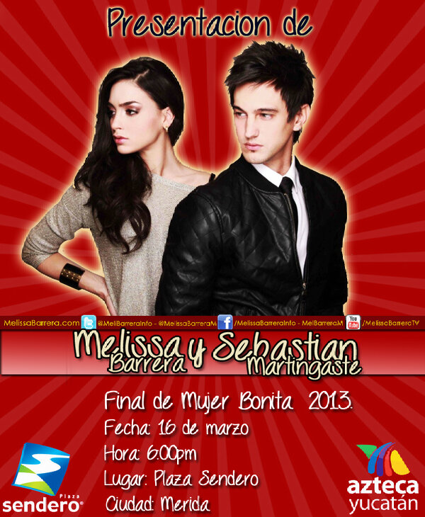 MeliBarreraInfo's tweet photo. Próximo 16 de marzo en @PlazaSenderoMer 6pm en la final de "Mujer Bonita 2013": @MelissaBarreraM y @SO_Sebastian http://t.co/n2aI9X2hnz