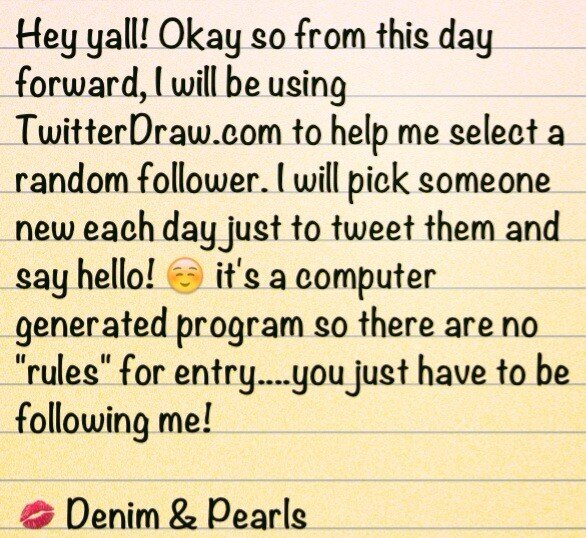 DenimAndPearls's tweet image. soooo I decided I will be using the hashtag #RandomActOfTweeting for my daily hello!! (see attached pic details)