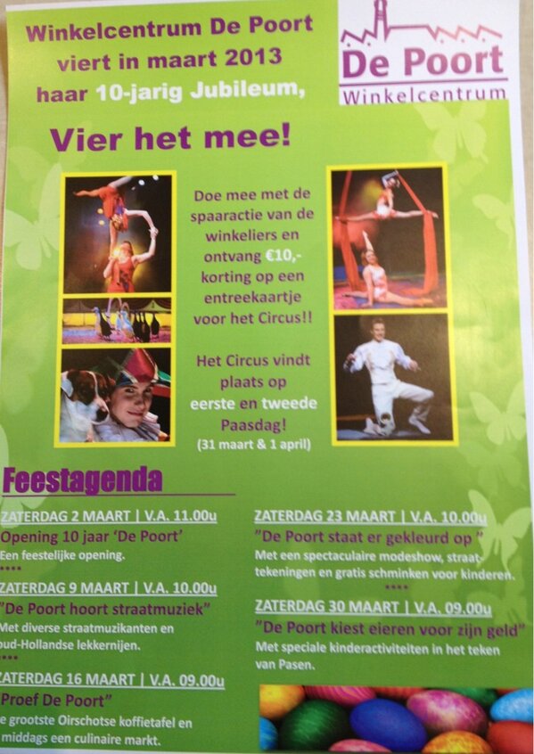 Kook_College's tweet photo. Vier het 10-jarig jubileum van winkelcentrum De Poort! De hele maand maart diverse activiteiten op zaterdag! http://t.co/TO4gi2Y0iA