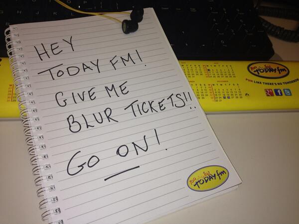 Want Blur tics? Tweet us a pic like this one, be inventive! Funniest entry wins!! RT and pass on #todayfmblur