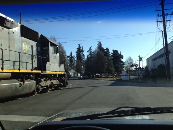 mister_deleon's tweet photo. Barely missed it and now I am stuck #longesttrainever http://t.co/dypiEto9wr