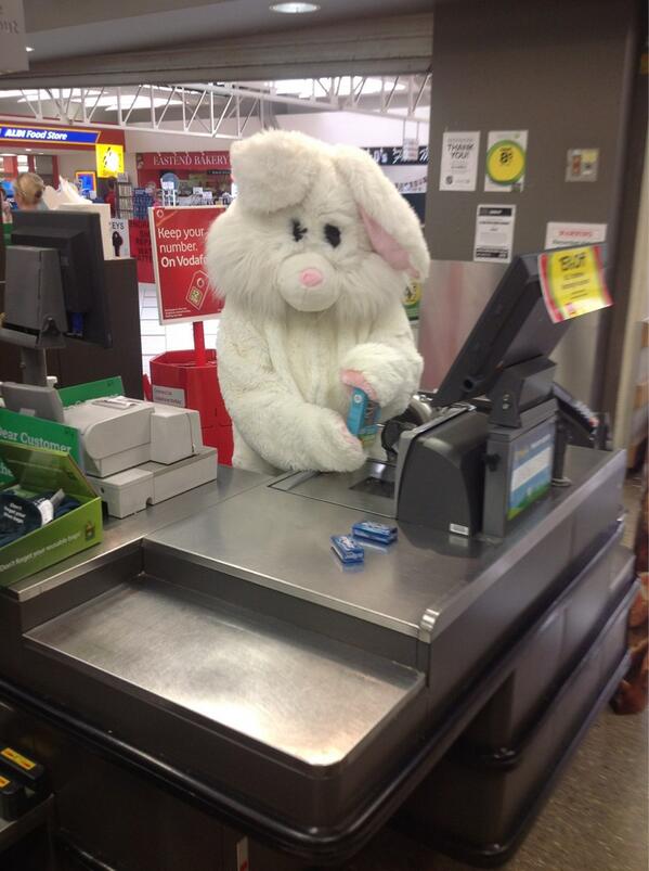 tarzy85's tweet photo. Customers love being served by easter bunny here @3154mornington @XpressWoolies @hsvblake @BremnerDanny http://t.co/sdN7eA3l20
