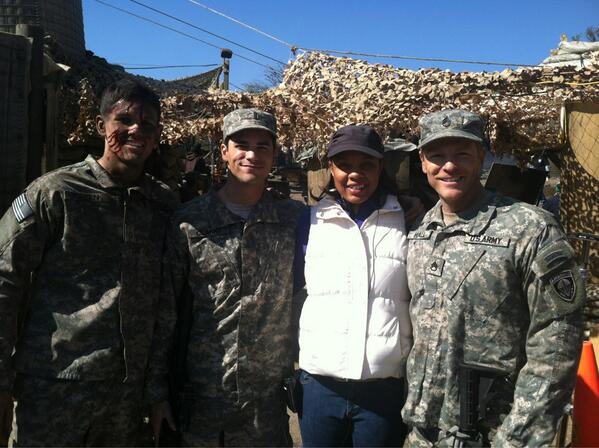 On set with <a href="/brantdaugherty/">Brant Daugherty</a>, <a href="/BurgessJenkins/">Burgess Jenkins</a> &amp; David Gridley -- The handsome men of #ArmyWives