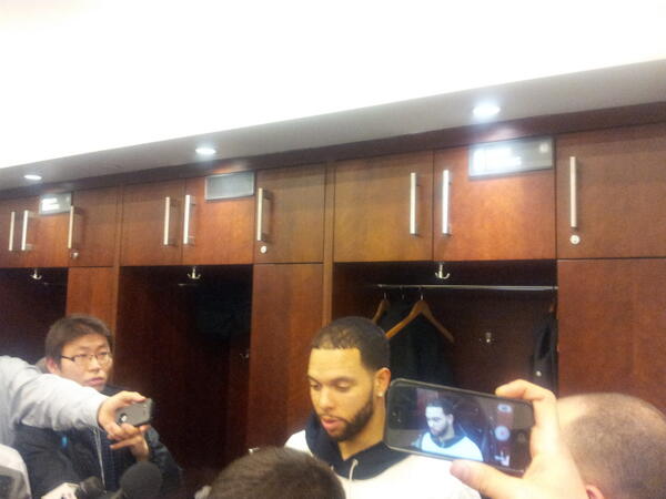 BrooklynNets's tweet photo. The crowd around D-Will post game after his franchise record 11 threes vs. the Wizards. #BKNvsWAS http://t.co/VcEBRLaJBh