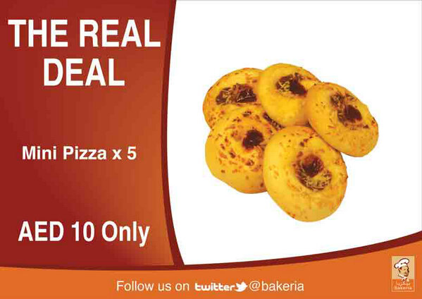 bakeria's tweet photo. March Real Deal @bakeria: 5 Mini Pizza - AED 10 only http://t.co/wVu0tjjxR6