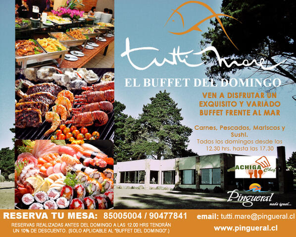pingueral's tweet photo. EL BUFFET DEL DOMINGO
Ven a disfrutar un exquisito y variado buffet frente al mar.
Cada domingo de 12.30 a 17.30 hrs. http://t.co/nYX441Xp96