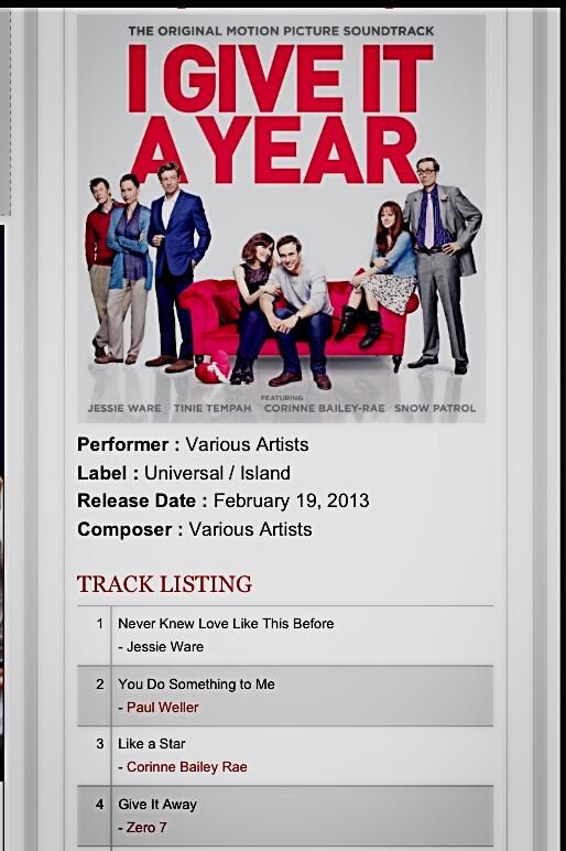 alexejmoore's tweet photo. Soundtrack to "I give it a year" @jessie_ware http://t.co/BXPMFOpN2x