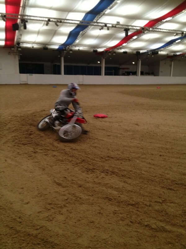 gardnersworld's tweet photo. When your motorbike brake is removed 'cos it's safer' you know it's gonna be a good day...fun at flattrack #sideways http://t.co/0PXv8YCsRW
