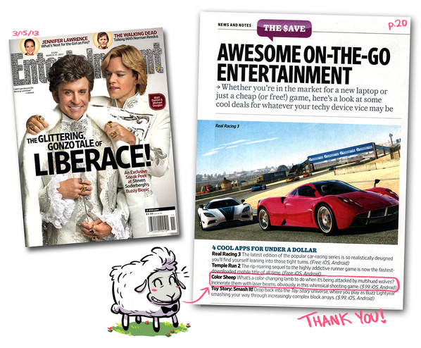 TrinketTom's tweet image. #ColorSheep: really hard game with innovative interface and sheep. Now in Entertainment Weekly. I'm floored.