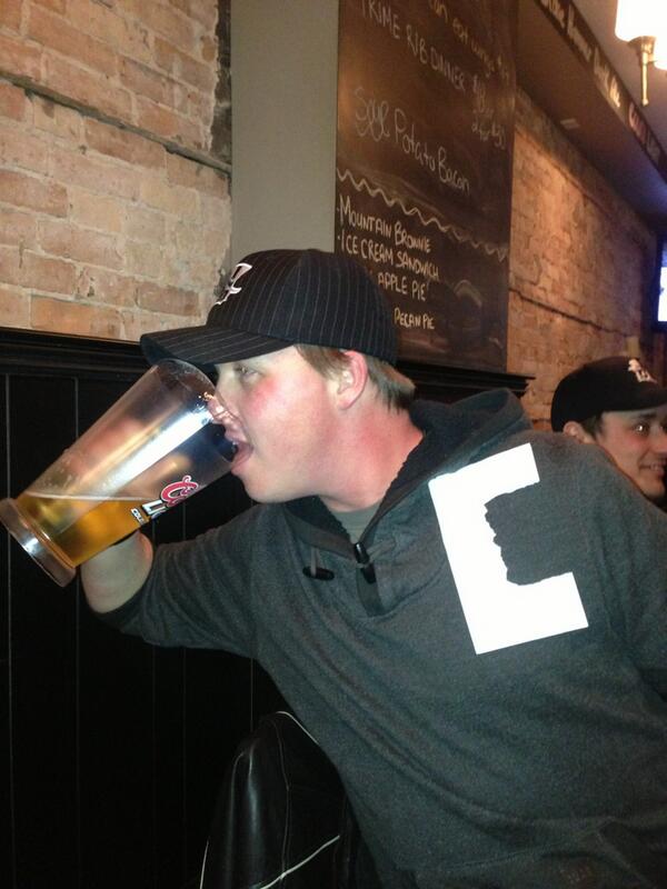 GreyBruceHL's tweet photo. In a BOLD move, the Dukes name "Scott the Shot" Hammell  Captain. That's right folks. Big old napkin "C" http://t.co/8erCC971qT