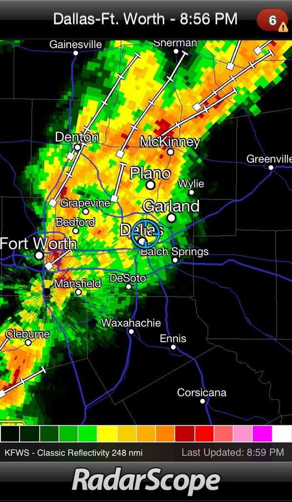 TSNTexas's tweet photo. KFWS - Classic Reflectivity 248 nmi Dallas-Ft. Worth - 8:56 PM http://t.co/iqIMEksmle