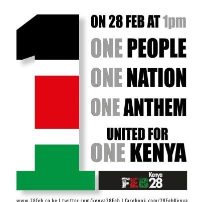 ✓ 1pm ✓ 1 People ✓ 1 Nation ✓ 1 Anthem united in 1 Prayer for 1 Kenya ✓ #Kenya28Feb Pse Rt