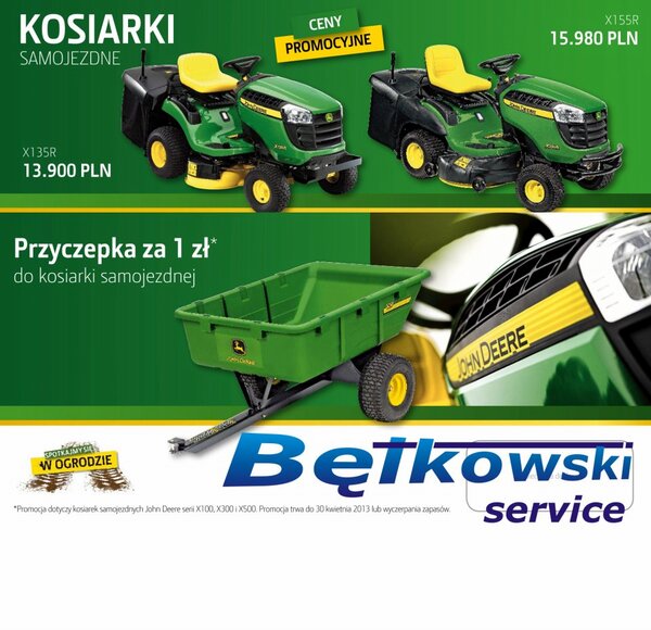 BetkowskiS's tweet photo. Promocja na traktorki ogrodowe John Deere X125R oraz X155R przyczepka za symboliczną złotówkę! http://t.co/GwHeJgRZoG