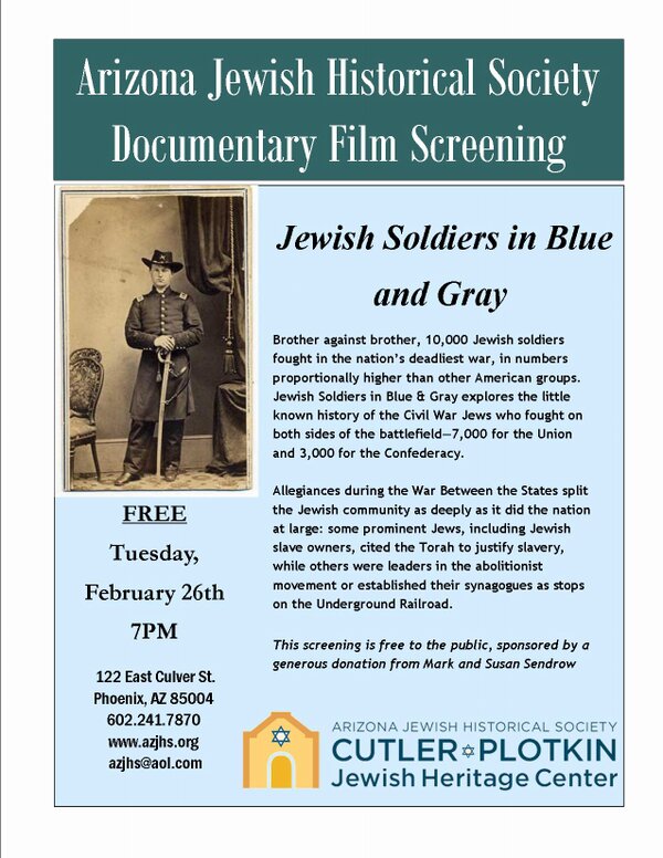 If you haven't RSVP'd, comment below to save your seat for the #film, Jewish Soldiers in Blue and Gray. #Free! 7p.