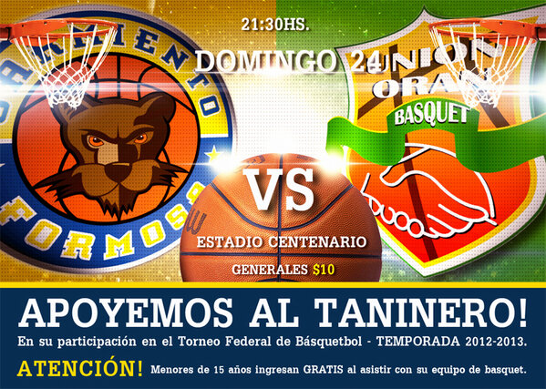 ★★★SARMIENTO FORMOSA VS. UNIÓN ORÁN DE SALTA★★★
• Domingo 24 de Febrero, 2013 • 21.30hs • Estadio Centenario.