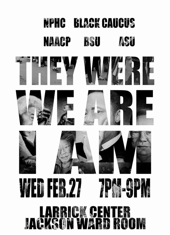 <a href="/BSUatVCU/">Black Student Union</a> <a href="/NPHC_VCU/">NPHC_VCU</a> <a href="/BlackCaucusVCU/">Black Caucus at VCU</a> <a href="/NAACPatVcu/">NAACP at VCU</a> @ASUVCU present #THEYWEREWEAREIAM tomorrow!! Don’t miss out!