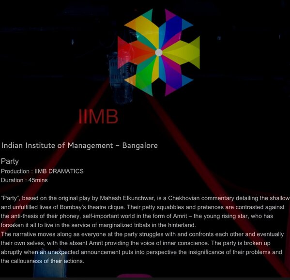 tea_arts's tweet photo. IIM-B is hosting a 'PARTY' on stage. #synopsis #play #theatre http://t.co/pnV99WmHA2