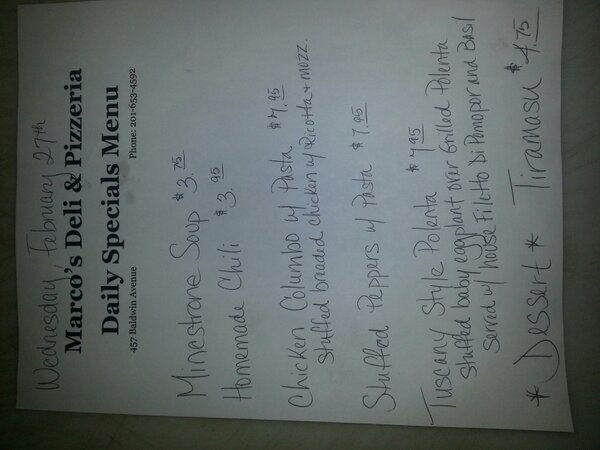 MarcosItalian's tweet image. Today's specials. 02/27/13