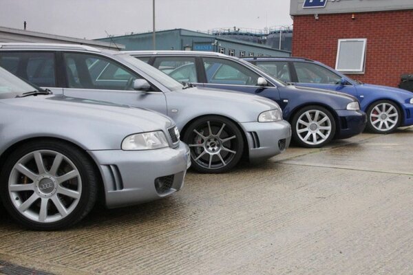 Four B5 RS4 in the car park lined up all with a different brake up grade #bigbrakes #mrctuning #b5rs4