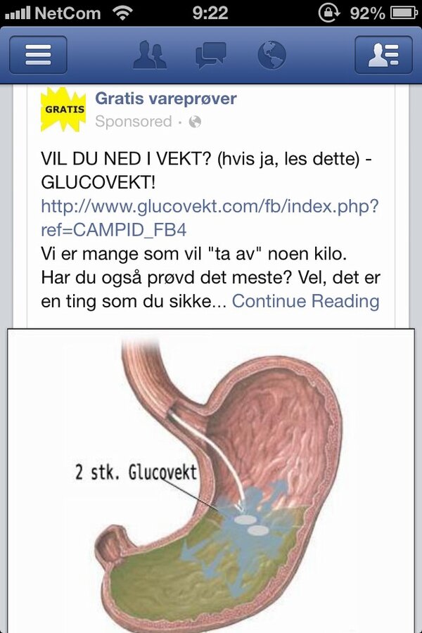 Jeg er så drittlei reklame på Facebook, særlig denne.