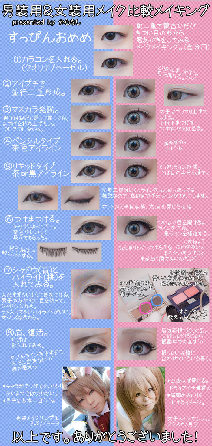 からなし Al Twitter 男装 女子コスプレ用メイク のメイキングまとめしてみました P めっちゃ時間かかったけど完全に私みたいな目の人用です 一番極端そうなキャラで比較してみました もっといいメイク法があったら教えてくださいv Http T Co Dvhk146gde Twitter からなし Al Twitter 男装 女子コスプレ用メイク のメイキングまとめしてみました P めっちゃ時間かかったけど完全に私みたいな目の人用です 一番極端そうなキャラで比較してみました もっといいメイク法があったら教えてくださいv Http T Co Dvhk146gde Twitter