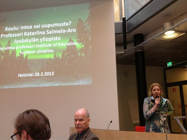 KirstiLonka's tweet photo. #mindgap Katariina Salmela-Aro on stage. What engages our #students? The role of well-being in #helsinki #schools http://t.co/LFHjV7iJG8