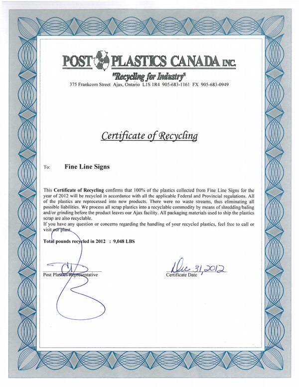 FineLinesSigns's tweet image. It isn't easy being #green! We #recycle all of our #plastic. Make sure your #sign supplier is certified eco-friendly!