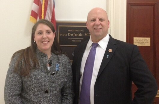 DesJarlaisTN04's tweet image. I met with Melissa of @SavingCase to discuss her son. As a doctor, I am proud to wear their pin for Rare Disease Day