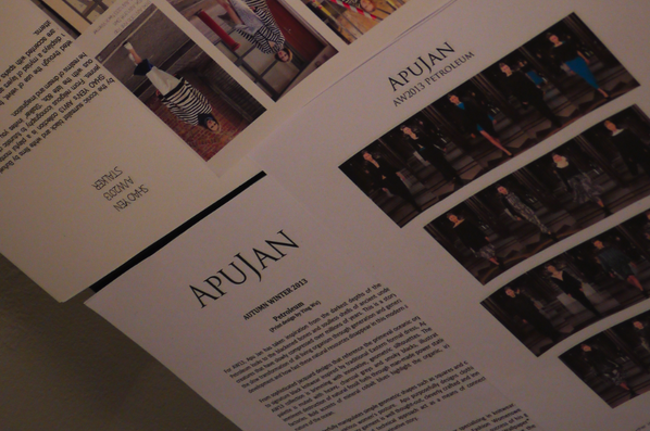 Apu_Jan's tweet photo. Our AW13 look book on display @FashionScout Paris showroom #apujan #AW13 #ParisFashionWeek http://t.co/BBn2XioroN