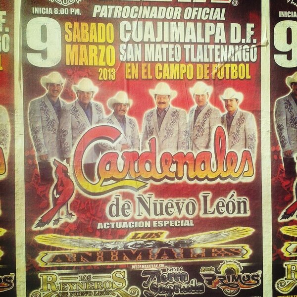 CardenalesDeNL's tweet photo. #9/Marzo #cuajimalpaDF San Mateo #Tlaltenango en el campo de fútbol #LosReyneros #BandaTierraSagrada #BandaPrimos http://t.co/wJg6hQUmR2