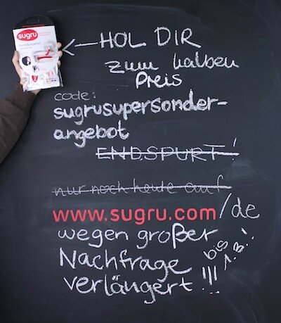 Achtung! Wir haben unsere Aktion - sugru zum halben Preis - verlängert! Code ist noch bis heute Nacht 0 Uhr gültig!