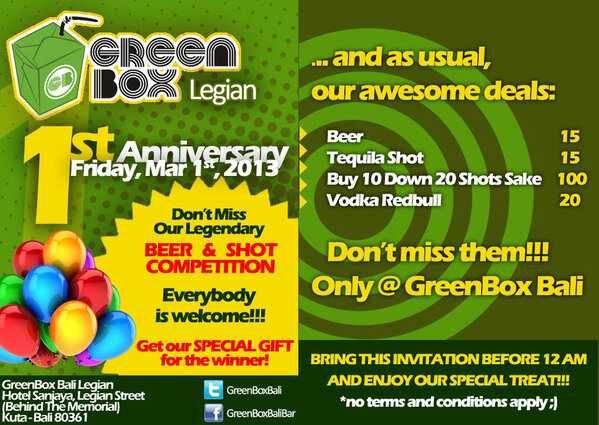 We are throwing our GreenBox Legian 1st ANNIVERSARY PARTY and you are INVITED! #GreenBoxLegian #GreenBoxBali #Legian