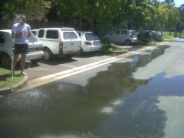 We are sick and tired of our university telling us to save water when sprinklers are watering road. <a href="/StellenboschUni/">Stellenbosch University</a>