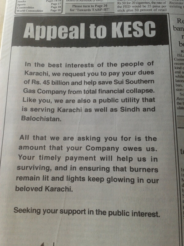 UmemaSiddiqi's tweet image. OMG. #SSGC's appeal to #KESC. Tsk tsk tsk. Paisay dey dein inhein aap, Mr. @KESCwala  =)