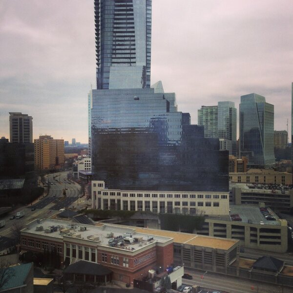 view from my window today.Doesn't look like much-but that shiny blue building's where life as I know it began#laface