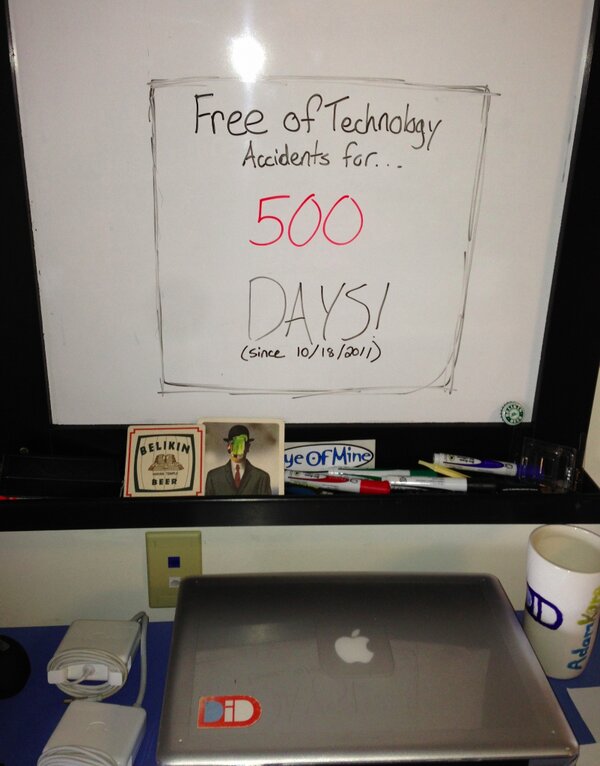 DiDAgency's tweet image. We did it! Today marks 500 days with no tech accidents, and @adamkare is thrilled! Keep up the good work, DiD!