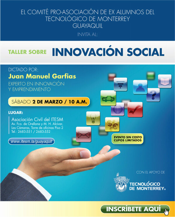 Exatec_EC's tweet photo. MAÑANA!! TALLER DE INNOVACIÓN SOCIAL desde las 10am. Registrate en http://t.co/gfKRumoOc3 
 Quedan pocos cupos!!!! http://t.co/Ptn1kdc4tL