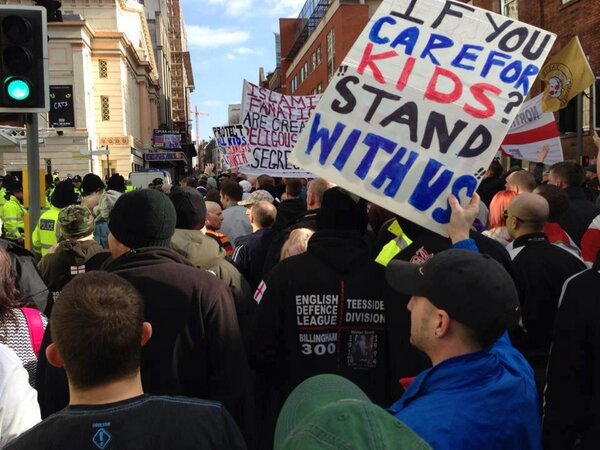 gb_ball's tweet photo. From EDL demo in Manchester #StopIslamizationOfTheWorld http://t.co/X14pUxvVkm