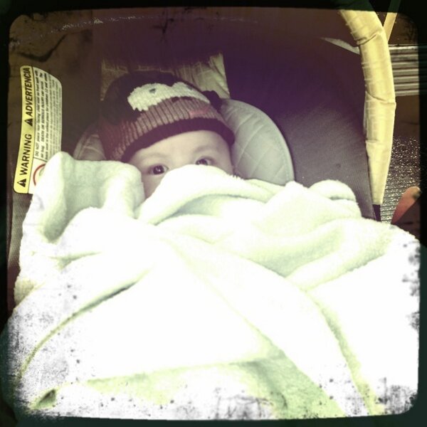 Sonny boy peeking out as we ride the train to Columbia Road flower market and Mum's Day lunch @ Brawn.