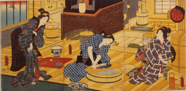 浮世絵、美人合十二月ノ内陸月(１月)三代歌川豊国(国貞) 歌川国貞による浮世絵「「十二月ノ内」 「霜月」」