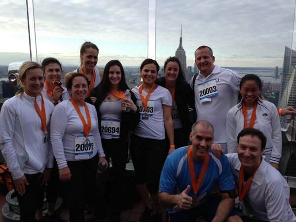 NYSE's tweet photo. We DID it! #NYSE team climbed 66 flights for @mssociety, done before 8am! @climbmsnyc #NotaLazySunday http://t.co/2J1LsqqT7W