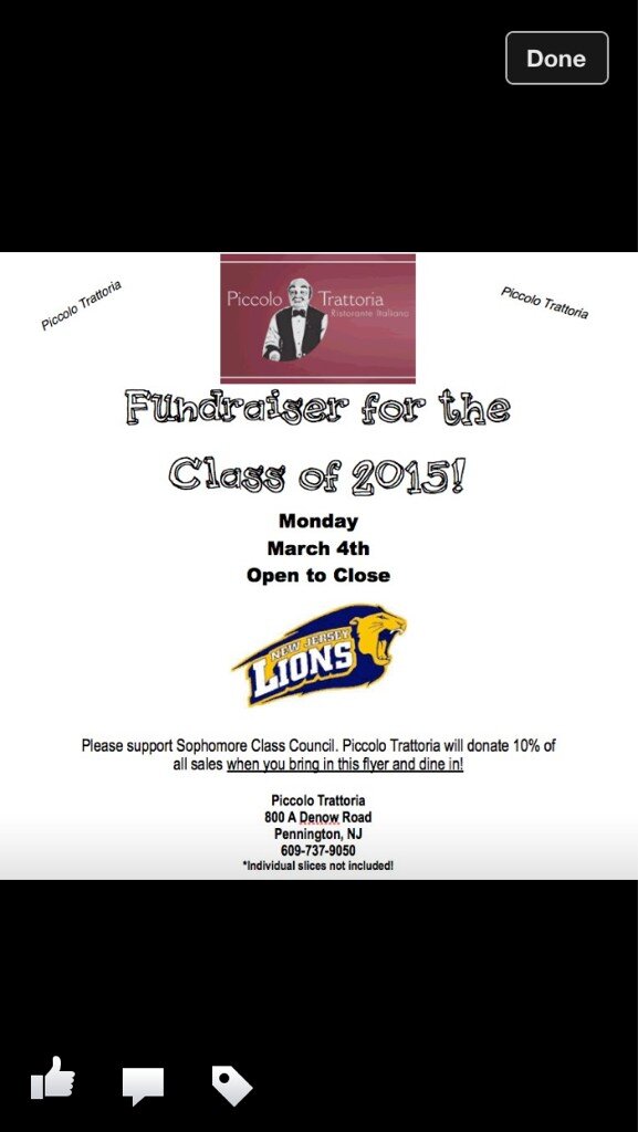 tcnj2015's tweet photo. Don't forget to go to piccolos tomorrow with this flyer to support the sophomore class! http://t.co/1LmRvb7prx