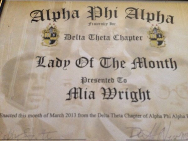 miawright's tweet photo. Really blessed to get this today from my frat brothers! Alpha Phi Alpha - thanks @DonteNewman http://t.co/BdRoT1hngf