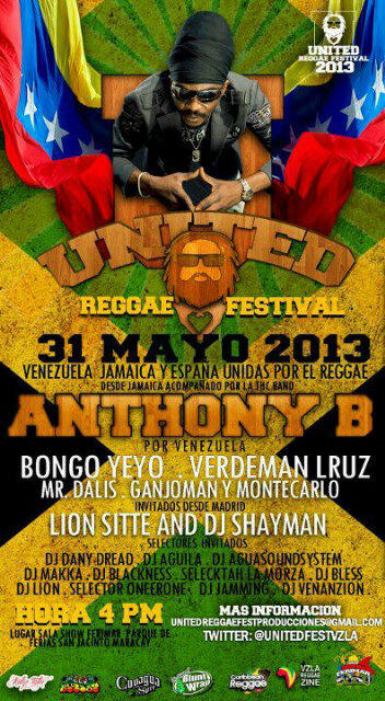UNITEDFESTVZLA's tweet photo. #31MAY @UNITEDFESTVZLA con @AnthonyBReggae @LIONSITTE @Bongoyeyo @verdemanlruz @MrDalis @Ganjoman @montecarlo_30 http://t.co/qLbiWtKSN1