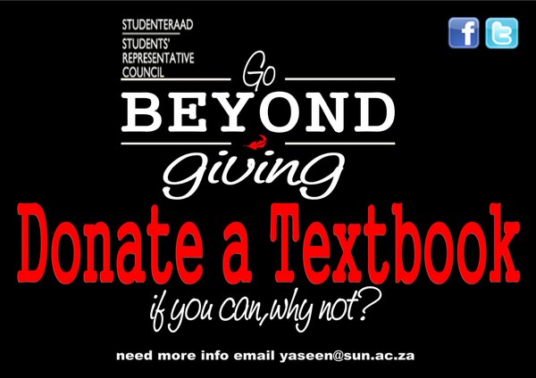 It is time to #GoBeyondGiving Donate a Textbook in your house @Meerhoff_Khuis <a href="/OslerPSO/">Osler PSO</a> <a href="/GoldfieldsRes/">Goldfields Koshuis</a> <a href="/AcaStellies/">Academia Stellies</a>