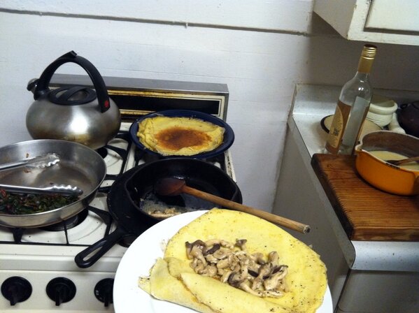 MessMagazine's tweet photo. Exotic mushroom &amp; Swiss chard crepes w/ Sauvignon  Blanc-Bleu cheese fondue. http://t.co/Hk7t7dpyJm