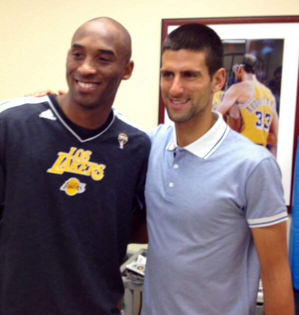 atptour's tweet photo. When #Nole met #Kobe... Nice night out for @DjokerNole at @Lakers http://t.co/lxLPsZIgPm #atp http://t.co/eWOl6Dxwjq