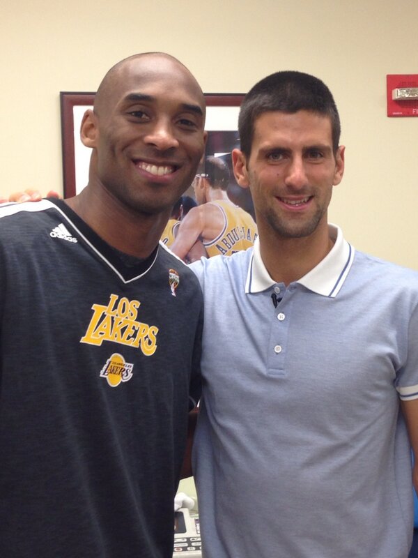kobebryant's tweet photo. Almost forgot. Me and Djokovic right before team mtg pre game! #differentanimalsamebeast http://t.co/cLW6sMsZBG
